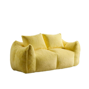 English Elm Giant Ultra Soft Fluffy Loveseat Bean Bag Sofa for Adults, Oversized Shredded Foam Couch with Pillows Yellow W3723P353896