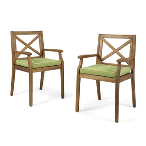 English Elm 7 Piece Solid Acacia Wood Outdoor Dining Set Six Armchairs Teak Finish Cushioned N762S000043AAF