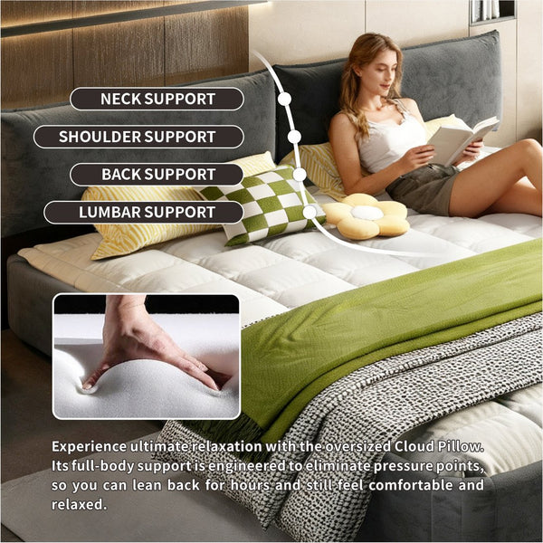 English Elm King Size Chenille Upholstered Cloud Bed Frame With Movable Padded Headboard, Dark Grey Elegance W1885S00240