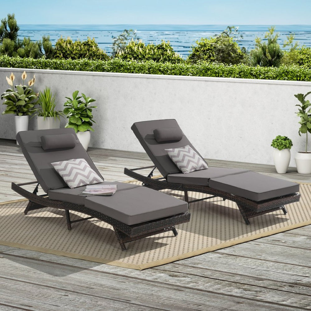 English Elm Outdoor Wicker Reclining Lounge Chair Set Of 2 - Adjustable, Weather-Resistant, Stylish Comfort For Sunbathing W874P264719-GIGA