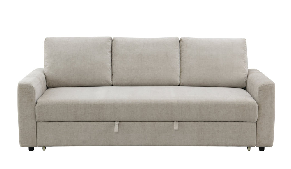 English Elm Leira Beige Linen Pull Out Sleeper Sectional Sofa with Full-Size Extendable Bed, Removable Cushions, Durable Wood Frame B2726P242404