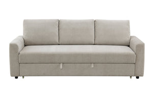 English Elm Leira Beige Linen Pull Out Sleeper Sectional Sofa with Full-Size Extendable Bed, Removable Cushions, Durable Wood Frame B2726P242404