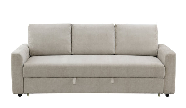 English Elm Leira Beige Linen Pull Out Sleeper Sectional Sofa with Full-Size Extendable Bed, Removable Cushions, Durable Wood Frame B2726P242404