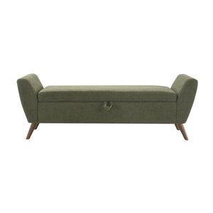 English Elm 60'' Upholstered Storage Bench Teddy Fabric Walnut Legs Mid-century Bedroom Seat Olive Green W2671P388094