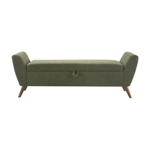 English Elm 60'' Upholstered Storage Bench Teddy Fabric Walnut Legs Mid-century Bedroom Seat Olive Green W2671P388094