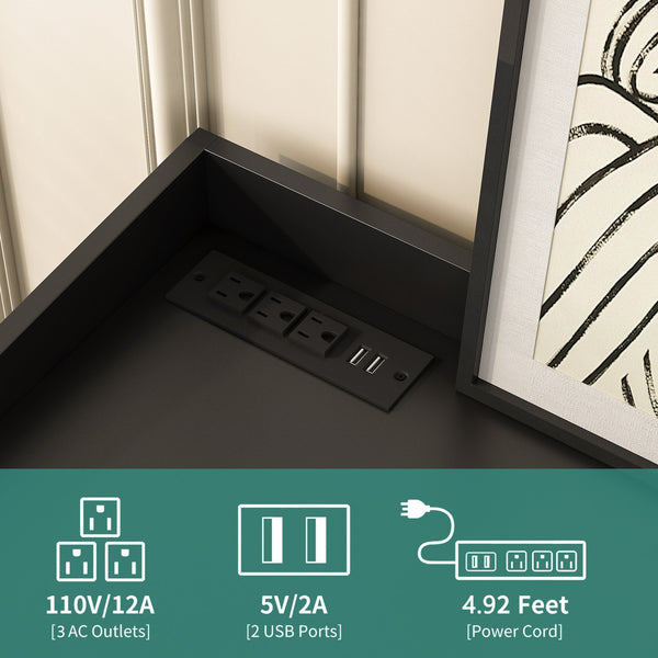 English Elm 8 Modern 8-Drawer Dresser with LED Lights, Fluted Panels, Solid Wood Legs, Silent Metal Rails, Black Finish W1321P201215