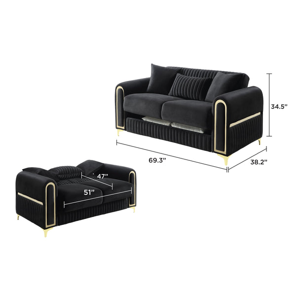 English Elm Ruby Channel Tufted Loveseat with Birch Frame Pocket Coil Support and Gold Steel Legs B009S02246