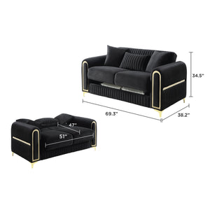 English Elm Ruby 3 Piece Living Room Sofa Set with Gold Steel Legs and Channel Stitch Detail B009S02248