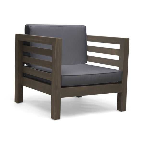 English Elm Christopher Knight Home® - OANA Outdoor Club Chair with Acacia Wood Frame, Removable Cushions, Slatted Design for Quick Drying Grey 65546.00DGRY