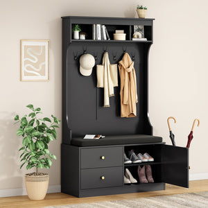 English Elm Hall Tree 6-in-1 Entryway Organizer with Bench, 7 Hooks, Shoe Storage & Drawers, 450 lb Seat Capacity T3623P380719