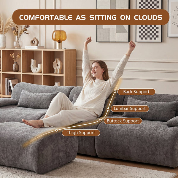 English Elm Boneless Curved Sofa 3 Seat Low Profile Streamlined Frame for Modern Living Rooms W3728S00009