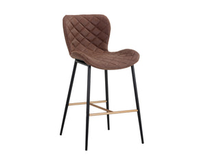 Sunpan Lyla Stylish Barstool Set of 2 with Diamond-Stitched Seat and Chic Gold Accents for Modern Spaces Antique Brown