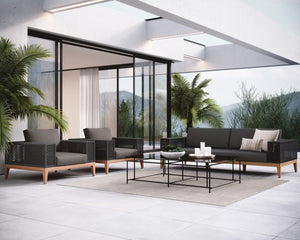 Sunpan SALERNO Armchair - Contemporary Gracebay Grey Lounge Chair with Teak Frame for Indoor & Outdoor Use 109513