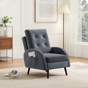 English Elm Upholstered Velvet Accent Chair and Ottoman with Storage, Tufted Design, 6-Level Adjustable Backrest Dark Gray T3623P411376