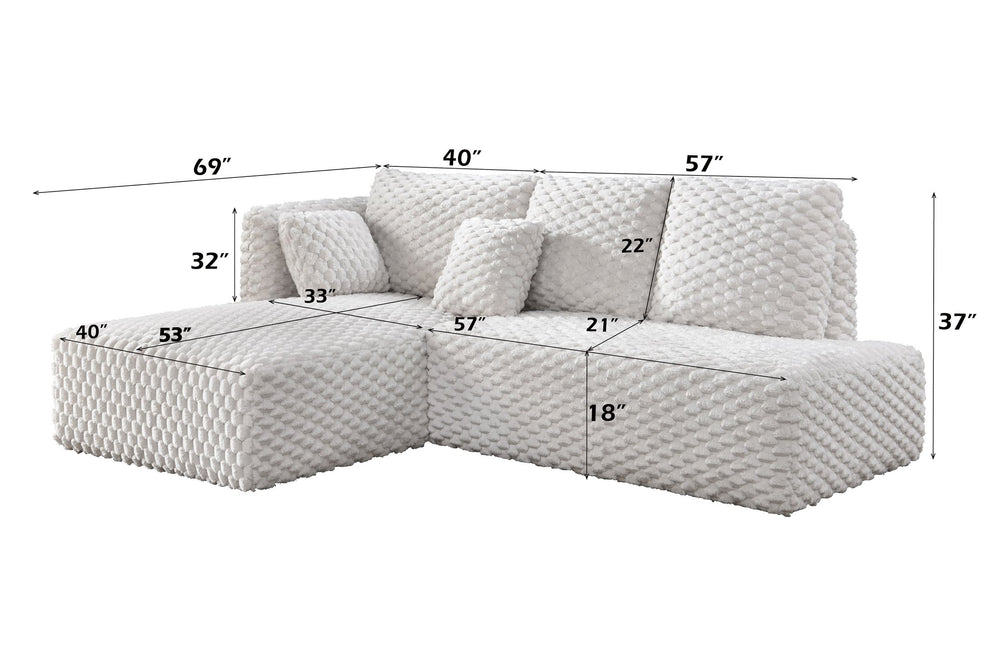 English Elm Manya Ivory Corduroy Sectional Sofa with Right-Facing Loveseat & Left Chaise, 2 Toss Pillows, 96" B2726S00534