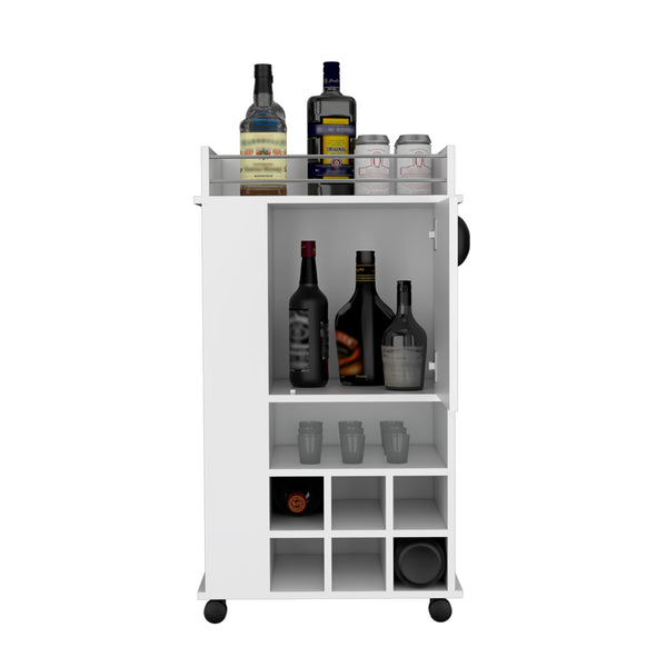 English Elm Fargo White Bar Cart with Cabinet, 6 Wine Racks, Open Storage & Casters for Stylish Serving B070P188860