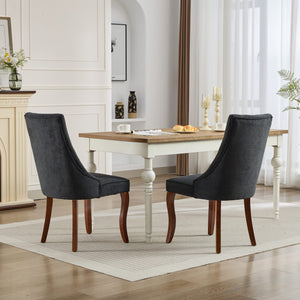 English Elm Rayon High-Back Dining Chair Set with Plush Flocking Upholstery, Rebound Sponge Comfort, Solid Wood Legs Black W1143P233646