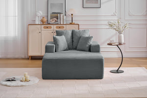 English Elm Oversized Corduroy Chaise Sleeper Sofa Deep Seat Lounge Chair for Apartment Bedroom Grey W1752P402836