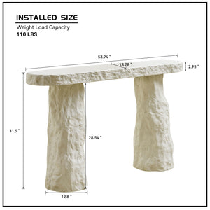 English Elm 53.94 Inch Sculptural Fiberglass Console Table with Stone Look Pillar Legs for Entryway W2582S00199