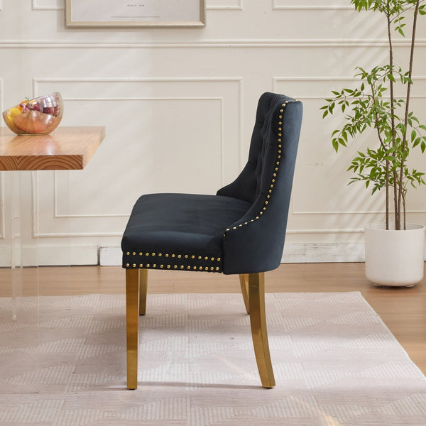 English Elm Velvet Double Dining Loveseat Bench - Luxurious Black Tufted Seating With Gold Legs For Modern Homes W1143P362523-GIGA