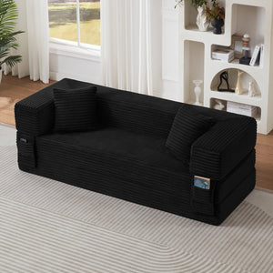 English Elm Modern Cord Fabric Convertible Sofa Sleeper Low Profile Square Frame for Apartments Black W3396P439851