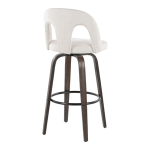 English Elm Fixed-height Swivel Barstools Walnut Bentwood Frame White Upholstered Seat Set of 2 B202S01875