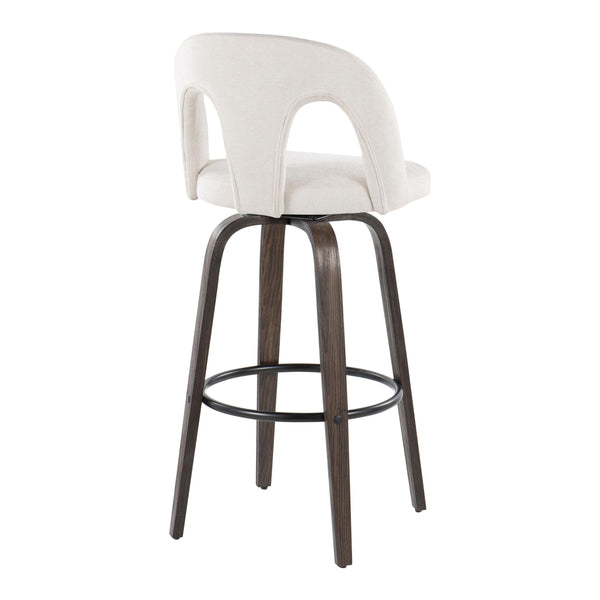 English Elm Fixed-height Swivel Barstools Walnut Bentwood Frame White Upholstered Seat Set of 2 B202S01875