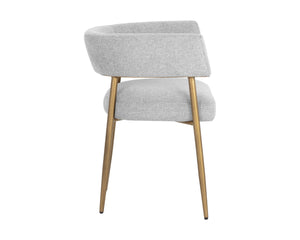 Sunpan MAESTRO Dining Armchair - Luxurious Belfast Heather Grey with Antique Brass Legs for Modern Elegance 107905