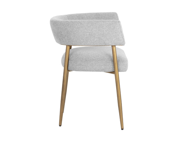 Sunpan MAESTRO Dining Armchair - Luxurious Belfast Heather Grey with Antique Brass Legs for Modern Elegance 107905