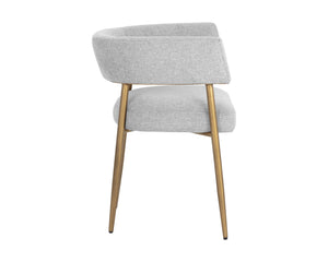 Sunpan Maestro Contemporary Dining Armchair with Curved Frame and Antique Brass Legs for Elegant Dining Belfast Heather Grey