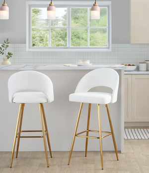 English Elm Fixed-height Metal Frame Barstools with Upholstered Seats and Geometric Footrest Set of 2 Cream,Gold B202S01934