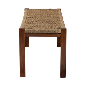 English Elm Modern Handwoven Rattan Mahogany Bench Artisan Boho Accent for Bedroom or Entryway B2750P470074