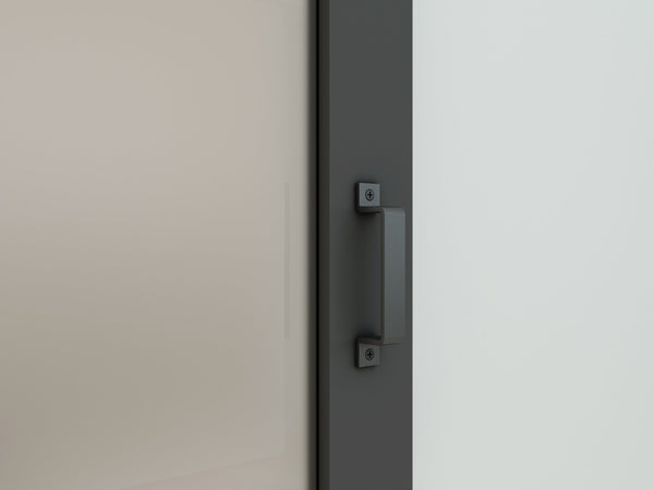 English Elm 30 in Matte Black Steel Sliding Barn Door Frosted Glass Privacy Panel with Hardware B2763P483231