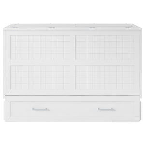 English Elm Queen Mobile Murphy Bed with Drawers & Side Shelves, White Fold-Up Queen Wall Bed for Guests SM000317AAK