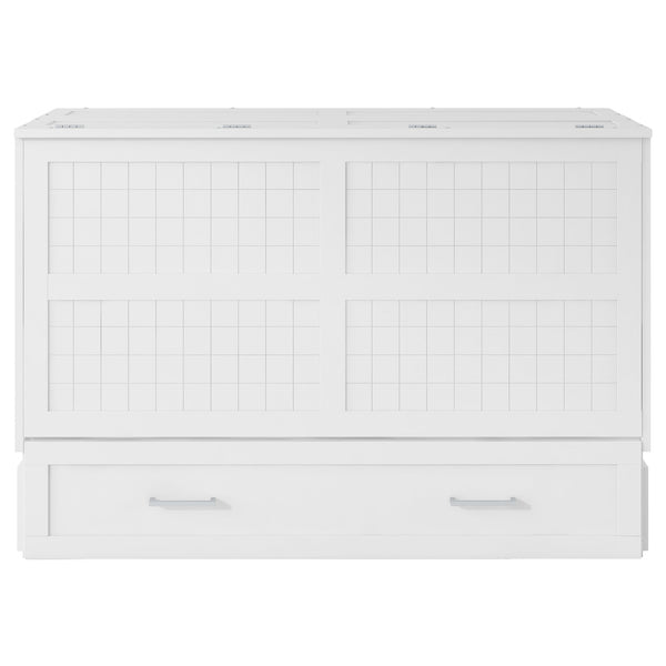 English Elm Queen Mobile Murphy Bed with Drawers & Side Shelves, White Fold-Up Queen Wall Bed for Guests SM000317AAK