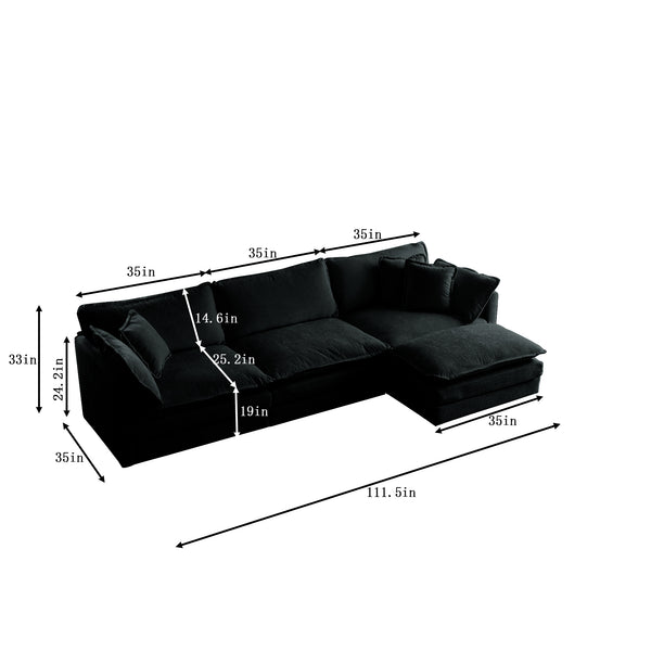 English Elm Free Oversized Modular L-Shaped Sectional Sofa With Reversible Ottoman - Cozy Chenille Comfort, Black W714S00629