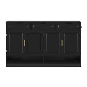 English Elm U-Style Farmhouse Sideboard With 3 Drawers & 4 Doors, Stylish Buffet For Dining Room & Entryway Storage N711P345213B-GIGA