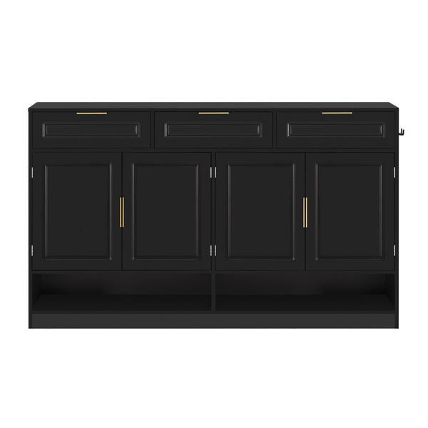 English Elm U-Style Farmhouse Sideboard With 3 Drawers & 4 Doors, Stylish Buffet For Dining Room & Entryway Storage N711P345213B-GIGA