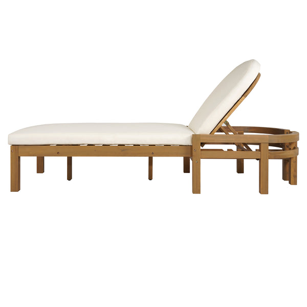English Elm Trexm Outdoor Acacia Wood Reclining Chaise Set Poolside Patio Lounger Pair Light Teak TM000032AAD