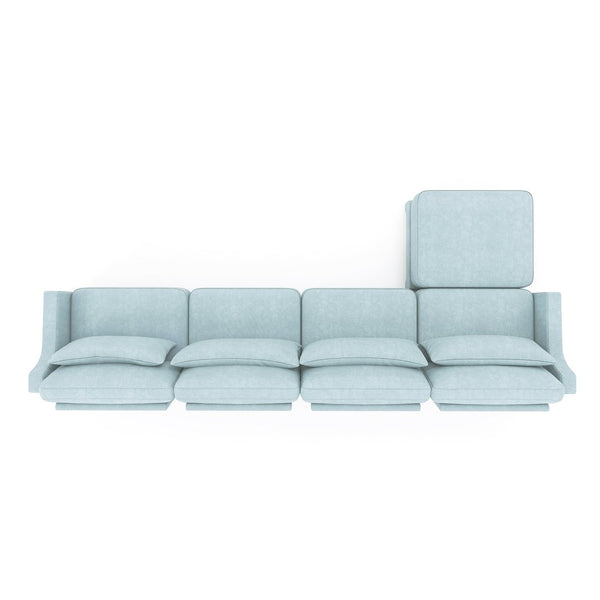 English Elm Four-Seater Sofa Set With Movable Ottoman, Ergonomic Chenille Design, Sky Blue For Stylish Living Spaces W714S01211