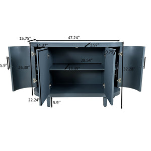 English Elm Modern Curved Sideboard Solid Wood Console Table with 4 Doors, Adjustable Shelves & Zinc Handles for Living Room Storage Scandi Style, Durable 220lb Top Capacity Blue W757P190337