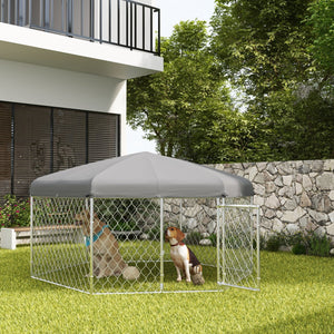 English Elm Pawhut Galvanized Steel Outdoor Dog Run with Uv Roof Lockable Gate for Large Dogs W2225P200785