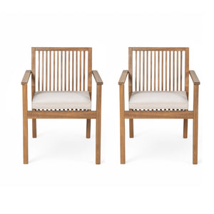 English Elm Christopher Knight Home® - Patio Acacia Wood Dining Chairs Set of 2 with Waterproof Cushions, Ergonomic Armrests, 400 lb Capacity Beige,Brown N779P234497B