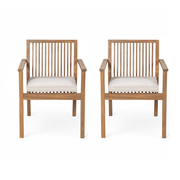 English Elm Christopher Knight Home® - Patio Acacia Wood Dining Chairs Set of 2 with Waterproof Cushions, Ergonomic Armrests, 400 lb Capacity Beige,Brown N779P234497B
