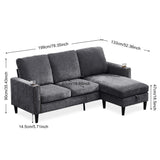 English Elm Modern Design Chenille 3 Seat L-Shape Sectional Sofa With Storage Chaise For Apartment, Studio, Office,Living Room,L Shape-Dark Grey