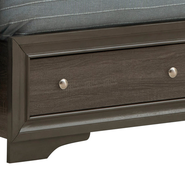 English Elm Madrid King Storage Bed Gray Laminate Wood Grain with Crystal Acrylic Trim Panels B078S00624