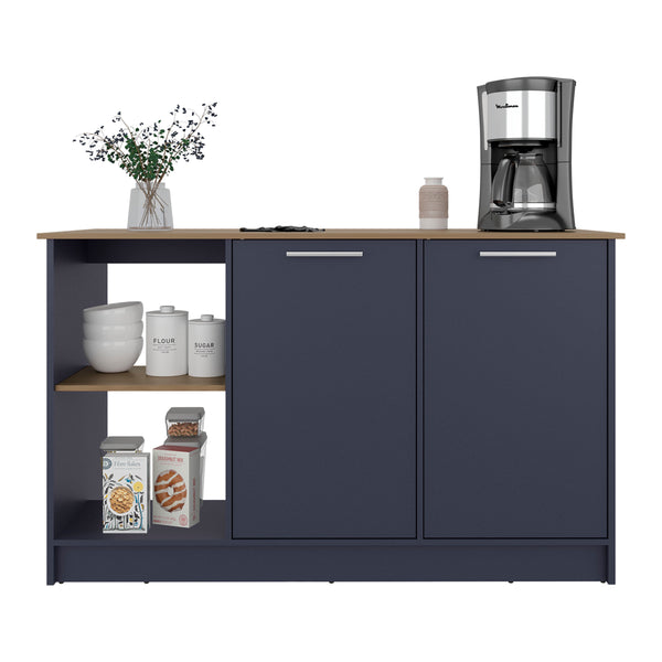 English Elm Demon Multicolor Kitchen Island with Spacious Countertop, Two-Door Cabinet & Open Shelves, 59" wide B128S00201