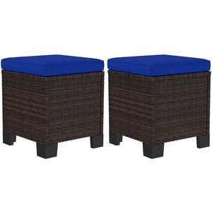 English Elm Outdoor Wicker Ottoman Set of 2 Hand Woven Pe Cube Stools for Patio or Poolside T3971P443562