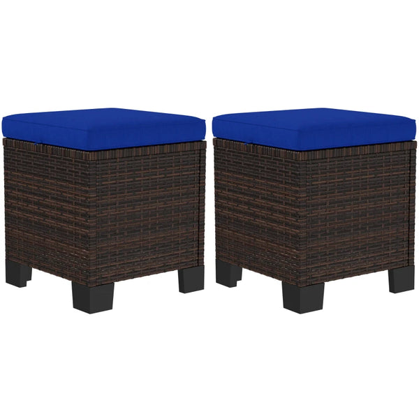 English Elm Outdoor Wicker Ottoman Set of 2 Hand Woven Pe Cube Stools for Patio or Poolside T3971P443562