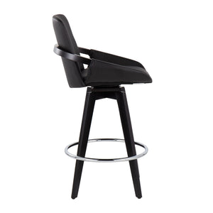 English Elm Cosmo Contemporary Swivel Counter Stool Set Of 2 - Black Faux Leather & Chrome Footrest For Style B202S00210